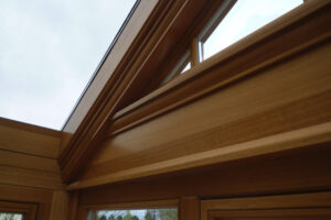 a natural wood frame conservatory